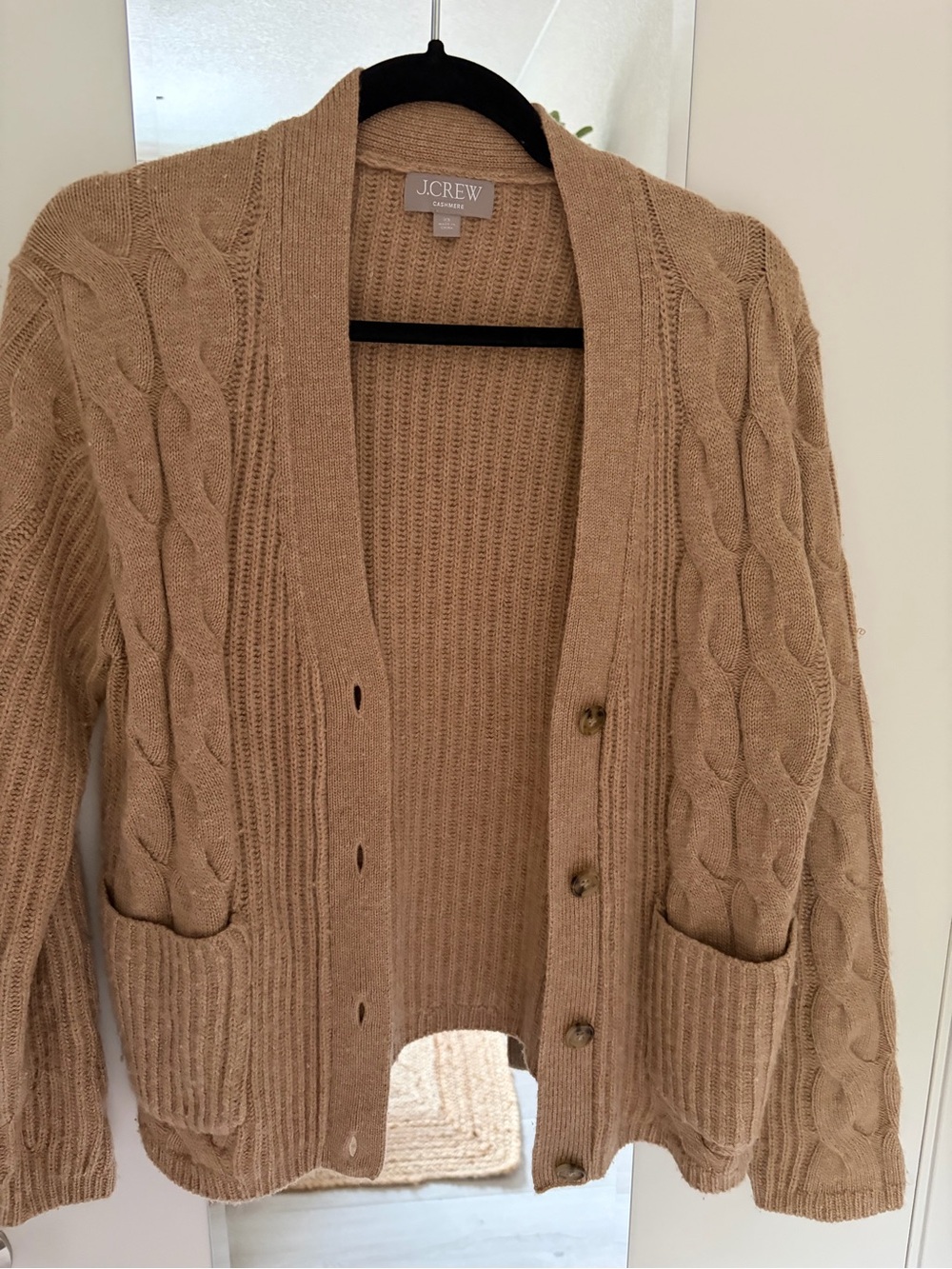 J. Crew Cable Knit Cardigan in Camel Tan